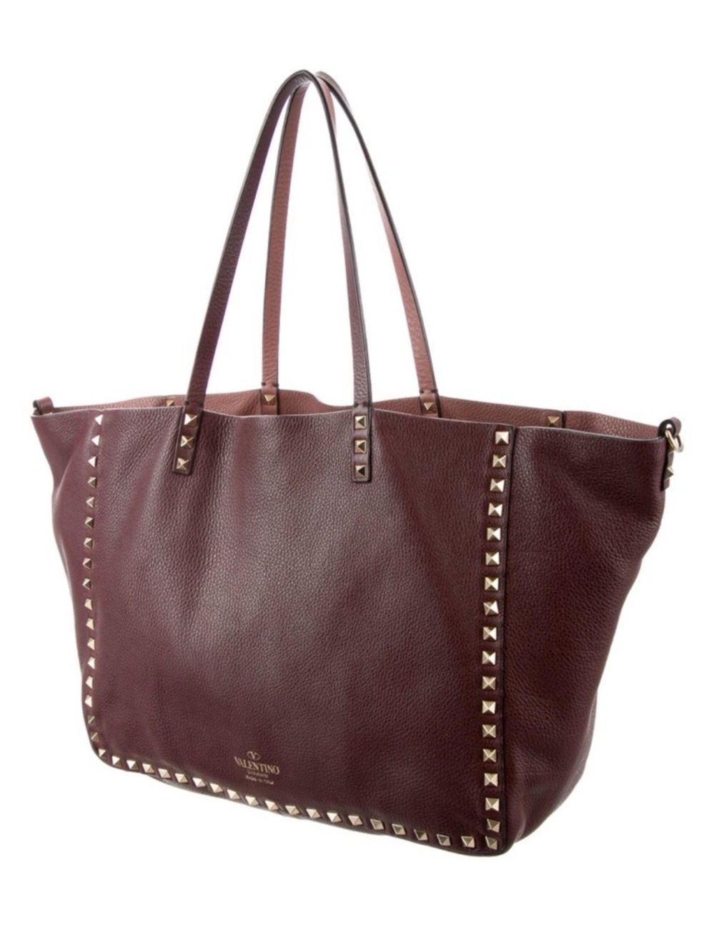 Valentino Garavani Burgundy Leather Rockstud Tote - Picture 8 of 8